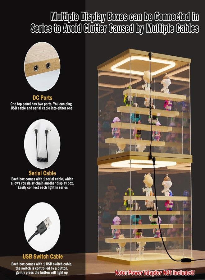 Nynelly Acrylic Lighted Display Case for Collectibles, 5 Tier Figure Display Box with Door and Steps, Assemble Dustproof LED Showcase Storage Box for Mini Figures, Funko Pop, Toys, Wood Color - Image 4